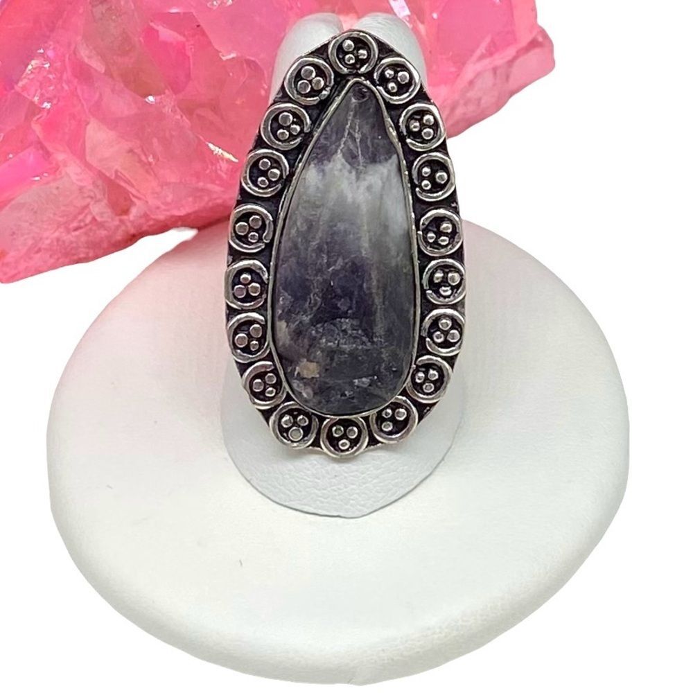 Raw Rough Chevron Amethyst Ring Size 7.5 925 Sterling Silver Overlay
